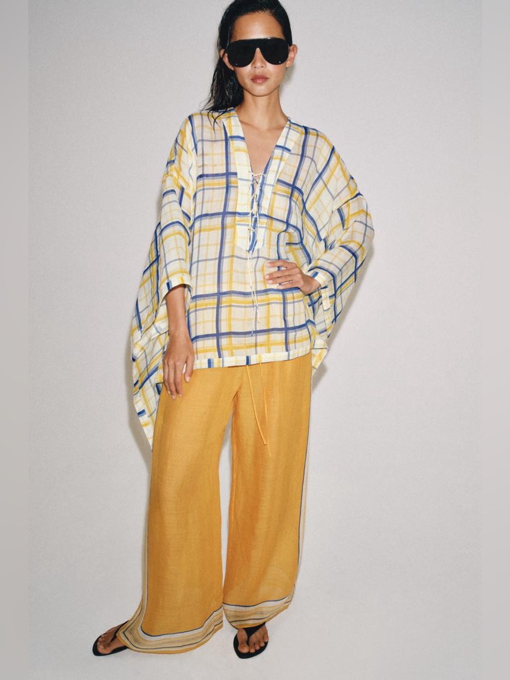 ZARA CO-ORD SET 100% RAMIE PLAID TUNIC AND PANTS ZW COLLECTION